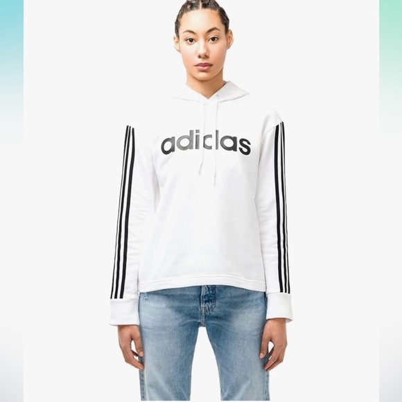 Adidas White Logo Hoodie – Size XS, 3-Stripe Sleeve - Picture 1 of 6